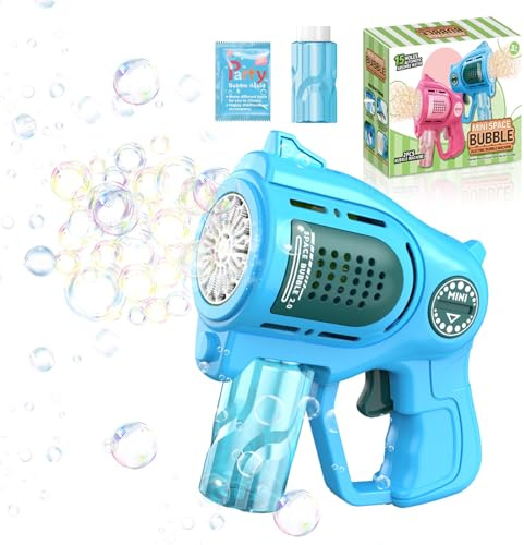 Pistola de Burbujas para Niños,Maquina Burbujas de Jabon Automática, Juguete para niños y Adultos Regalo Cumpleaños Verano, Jardin Exterior, Recuerdos de Fiesta Boda (Azul (15 Agujeros))