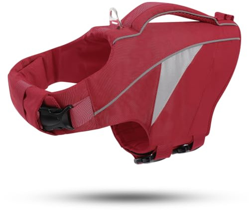 PUZAUKAL Flytväst för hundar med räddningsgrepp – Justerbar hundflytväst för små hundar – Hög flytkraft Life Jacket, Reflekterande hundväst för simning & båttur (Röd XS)