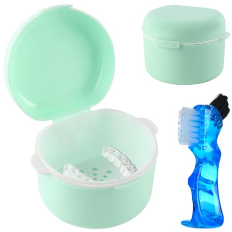 GmeDhc Caja Aparato Dental con Cepillo Limpiador y Filtrar | Funda Aparato Dental Ortodoncia, Contenedor por Alineadores Dentale
