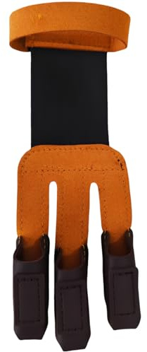 Machify 3-finger bågskytte fingertab, brun mikrofiber läder fingerskydd, 7,8 tum, 7,8 tum, extra förtjockad fingerärm, justerbart armband för återupplivningsbågar och traditionell övning