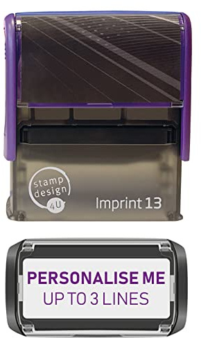 Stamp Design 4U Imprint 13 58x22mm 3 Line Personalised Stamp Premium Custom Made Self-Inking Business Address Rubber Stamp with Violet Ink