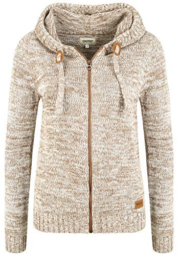 OXMO OXPhiladelphia Damen Strickjacke Grobstrick Cardigan mit Kapuze Reißverschluss 100% Baumwolle Regular fit, Größe:M, Farbe:Dune (795409)