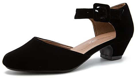 Enelauge Women's Ankle Buckle Strap Low Block Chunky Heels Closed Toe D'Orsay Pumps Dress Work Church Evening Shoes Black Velvet 42-9US
