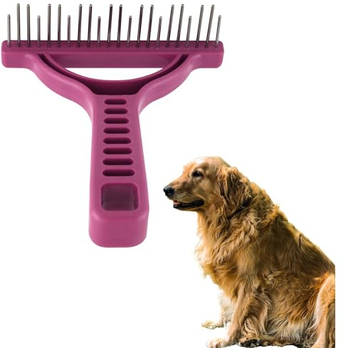 The Untangler Rakes for Grooming and Shedding - silky smooth rotating teeth to easily collect loose hair (Purple, Shedding)