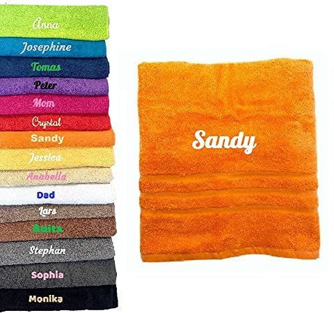 Pet-Jos Handtuch mit Namen Bestickt Duchtuch Geschenk Badetuch (50 x 100 cm, Orange)