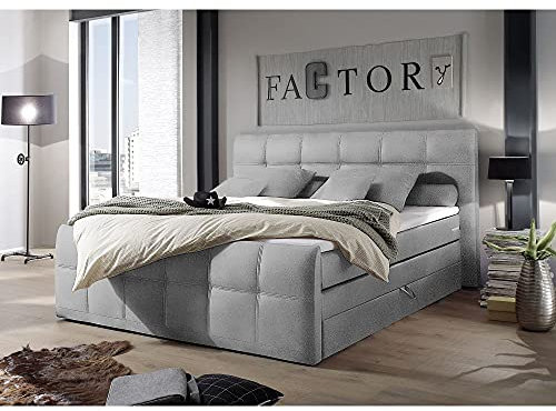 Lomadox ® Boxspringbett mit Bettkasten 180x200 cm, Hotelbett Doppelbett in Grau, Komfortschaum-Topper, 180 x 200 cm, H2, 7-Zonen-Taschenfederkern-Matratze