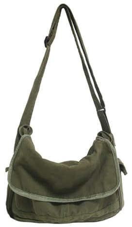 Vintage Canvas Messenger Bag for Men Women Crossbody Bag Satchel Shoulder Bag Harajuku Streetwear (Army Green)
