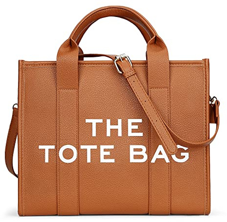 DKIIL NOIYB Tote Bag for Women, Large PU Leather Capacity Tote Bag Top-Handle Shoulder Crossbody Bags With Zipper Work Tote Bags Messenger Bag for School Office Daily A01-brown 33W