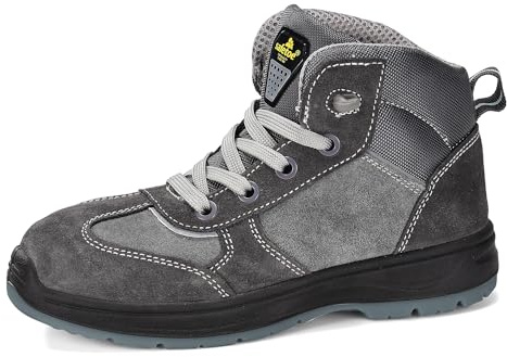 SAFEYEAR Safetoe - Scarpe antinfortunistiche da donna con tomaia in pelle di mucca resistente all'acqua, punta in acciaio e intersuola in acciaio anti-chiodo, comoda soletta in gel, resistente,