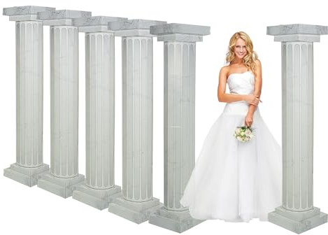 Fun Express Marble Look Fluted Pillars Cardboard Columns 6 Pack - Premium 6 Ft Wedding Decorations for Ceremony Backdrop | Party & Prom Decor Photo Booth Props | White Stand-Up Event Pillars