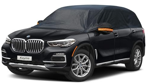 kayme Bâche de Protection Mi-couvrante pour Automobiles, Demi Bâche Voiture Housse de Protection Auto, Extérieur Contre Pluie Soleil Poussière pour SUV Jusqu'à 510 cm, YL Noir