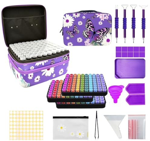 SHJOEE 5D Diamond Painting Zubehör Box Organizer Aufbewahrungskoffer 240 Fächer Diamond Painting Organizer Schmetterling Aufbewahrungsbox Werkzeug Set DIY Handwerk Als Geschenk