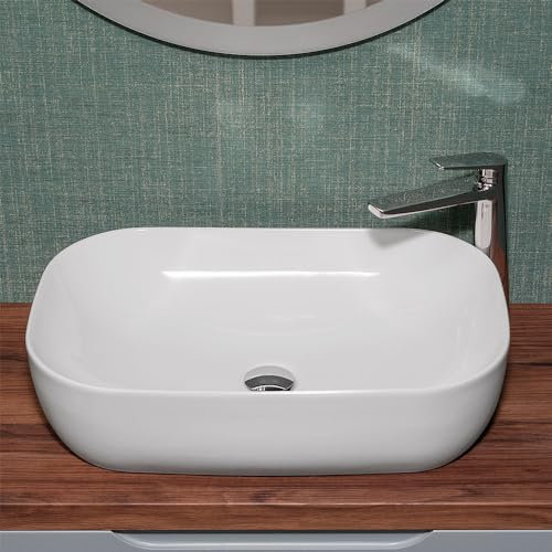 Lavabo da appoggio 60x40 rettangolare in ceramica lucida da installare su mensole o mobili bagno con top
