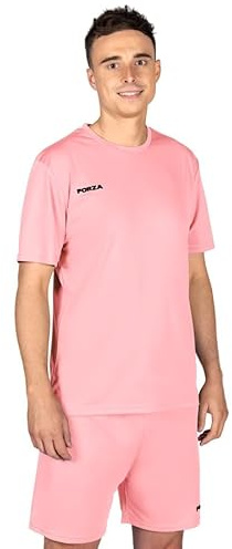 FORZA Klassiska fotbollströjor för män | Kortärmad premium polyester fotbollströjor - finns i 9 livliga färger, Ljusrosa, L