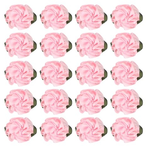 PATIKIL 1 tum band blommor rosetter för hantverk, 20-pack mini satin rosor blommor små tyg blomhuvuden gör-det-själv sömnadsapplikationer som present bröllop brudprydnad, rosa