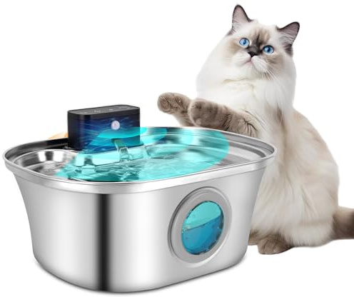 Fuente para gatos inalámbrica, 3,2 l, fuente para gatos con sensor, 4200 mAh batería dispensador de agua para gatos, recargable silenciosa, dispensador de agua para gatos con ventana transparente