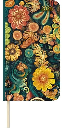 Alpha Edition - Lady Journal Slim Paisley 2026 – Taschenkalender 9×16 cm – Weekly – kompakter Wochenplaner mit Notizseiten, Info- & Adressteil – 128 Seiten