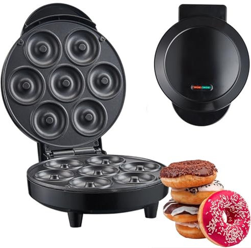 Máquina eléctrica para hacer donuts de 750W, mini máquina para hacer donuts de 7 agujeros con indicador luminoso LED, revestimiento antiadherente, fácil de manejar, para cocina restaurante snack bar R