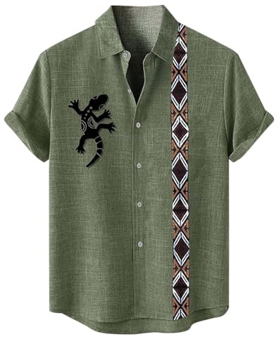 RUMAOZIA, Camicia da uomo casual, stile africano Dashiki, con stampa cowboy western retrò, a maniche corte, estiva, a girocollo, stile etnico, a revers, camicia hawaiana, da spiaggia, blusa, top, M
