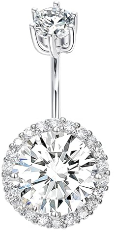 AceFun Piercing nombril argent sterling 925 véritable 10mm S925 14G anneaux clairs CZ anneaux nombril corps piercing bijoux
