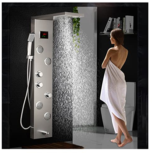 Duschpanel, Led-Duschpanel Vattenfall Regn Digital Display Duschblandare Spa Massage Jet Badrum Kolumn Blandare Tornsystem（Style 01 With Led-1）