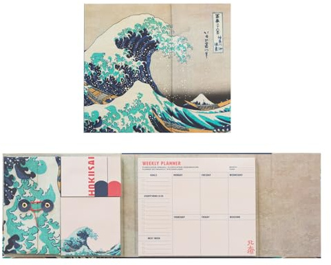Grupo Erik Planificador Semanal Escritorio Hokusai - 6 Tamaños Notas adhesivas Bonitas + Planificador Semanal Cierre Magnetico: Papeleria Bonita y Material Escolar Oficina, Licencia oficial