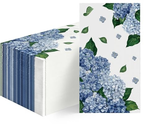 Horaldaily 100 Spring Summer Disposable Paper Decorative Guest Napkins, Hydrangea Pattern Hand Towel for Party Lunch Dinner Kitchen Bathroom Decoration