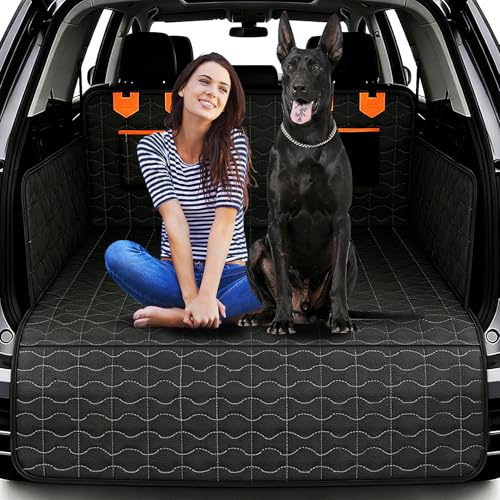 SUV Liner for Dogs, Waterproof Dog Trunk Cover with Bumper Flap Protector, PU Large Size Universal Fit, Black