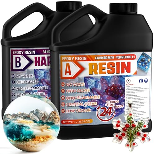 Epoxy Resin - 2L Crystal Clear Resin Kit for Jewellery Making, DIY Art &Craft, Coasters, Casting, Ornament, Mold, Low Odour, Non-Toxic, Self-Leveling Epoxy for Beginners