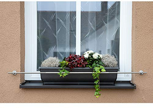 Dastech Blumenkastenhalterung an die Fassade einstellbar 1500 bis 2000 mm für eine Gesamtfensterbreite von 1500 bis 1800 mm, Rostfreier Stahl V2A, Installation von Dübeln an der Fassade