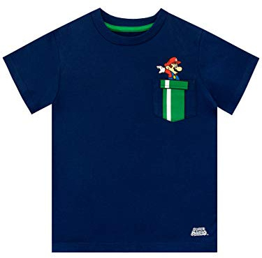 Super Mario Maglietta Maniche Corta per Ragazzi Blu 10-11 Anni