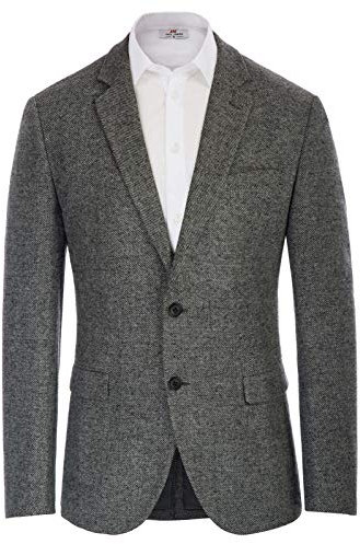 Chaqueta de mezcla de lana para hombre chaqueta de pata de gallo traje Blazer muesca solapa 2 botones - Gris - Small