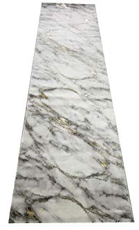 Matta dröm marmor utseende bro löpare matta för vardagsrum & sovrum i grått guld, storlek 80 x 300 cm