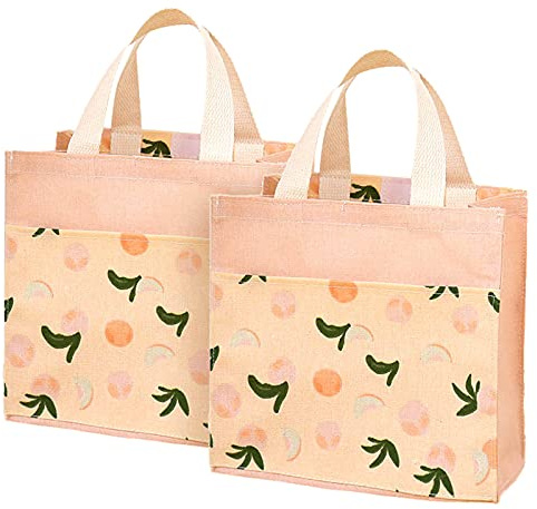 ASFINS Mini Borsa Tote Tela, 2pz Borsa di Tela Donna Borsa Shopper Cotone, per Uscire Shopping, 22cm x 22cm (Pesche Rosa)