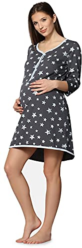Be Mammy Chemise de Nuit Grossesse Maternité Allaitement BE20-176 (Graphite Étoiles Bleu, S)