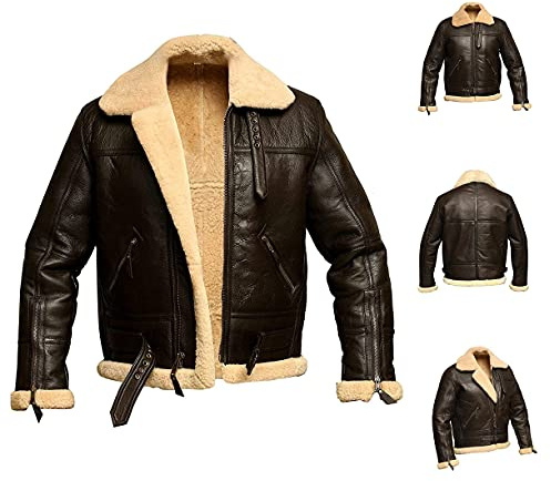 Lincang Men's Brown Aviator Coat with Fur Lining