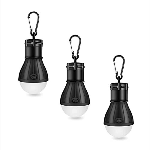 Voarge Campinglampe, LED Camping Laterne, Notlicht mit Karabiner Wasserdicht Tragbare Camping Lantern LED für Camping,Abenteuer,Angeln,Notfall, Stromausfall (Pack of 3) (Schwarz)