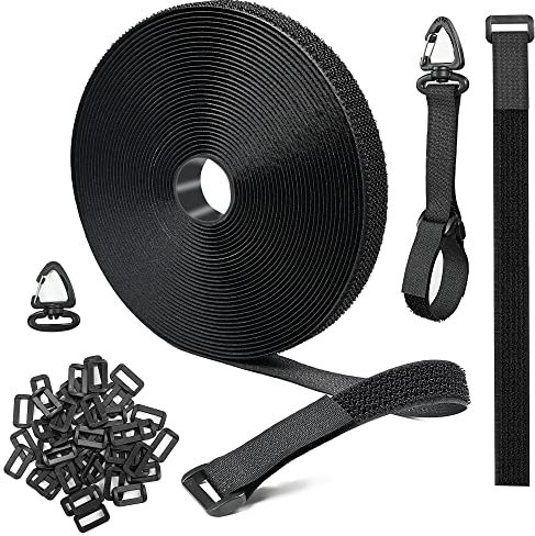 FINIBO 12.5m Klettband mit 50 Schnalle und 10 Haken, Frei Zuschneidbar Klett Kabelbinder Wiederverschließbar klettbänder, 2cm Breit Kabel Klettbinder Klettverschluss zum Kabel, Drähte, Schläuche