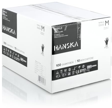 HANSKA Lot de 1000 gants jetables nitriles noirs – sans poudre – jetables – non stériles – Base en caoutchouc – Convient pour les milieux médicaux, la manipulation des aliments (1000, M)