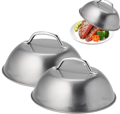 2 Pcs Edelstahl Burgerglocke, Schmelzglocke Für Cheeseburger, Edelstahl Burgerhauben, Edelstahl Burgerglocken Burgercover, Burgerabdeckung Burger Glocke Schmelzkuppel Abdeckhaube Für Burge Hamburgern