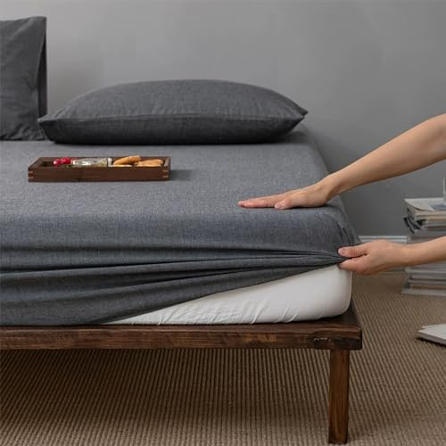 Simple&Opulence Super King Fitted Sheet,35 Deep Pocket Linen Bed Sheet,55% Linen 45% Cotton,Soft Comfortable Breathable Bottom Sheet,180x200cm,Dark Grey