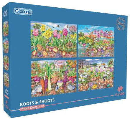 Gibsons Roots & Shoots 4 x 500 Piece Jigsaw Puzzles | Multi-Box Set Jigsaw Puzzle | Spring Garden Season | Sustainable Premium 100% Recycled Board | Great Gift for Adults | Gibsons Games