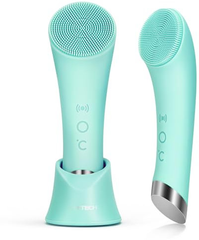 PRITECH Silicone Face Scrubber, Rechargeable Facial Cleansing Brush with Heat Massage End, Vibrating Exfoliator Scrubber for Deep Cleaning, Waterproof Face Brush for Women and Men (Green)