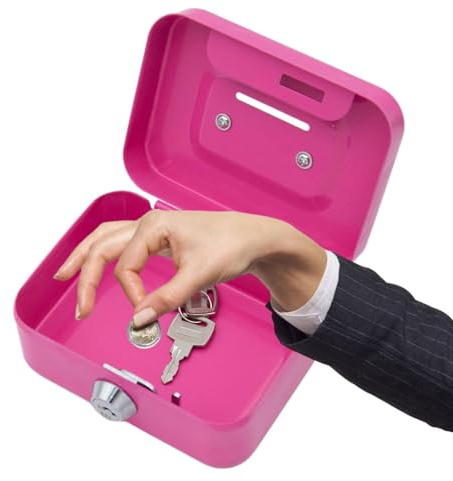 Tirelire avec clé, boîte à monnaie avec serrure, petite caisse verrouillable avec plateau à pièces pour pièces de monnaie et billets – Coffre-fort en métal verrouillable avec 2 clés – Noir mat