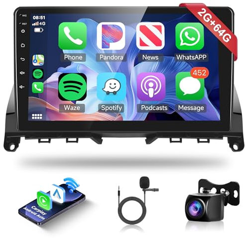 2G 64G trådlös Carplay Android 13 bilradio för Mercedes Benz C klass W204 S204 2007–2014 9 tums bilradio 2 Din med Android bilnavigator GPS WiFi Mirror länk Bluetooth FM/RDS/DAB/EQ/SWC backkamera