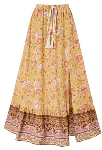 ROFUSSO Falda Larga Boho de Verano para Mujer Falda Informal con Abertura y Estampado Floral para la Playa