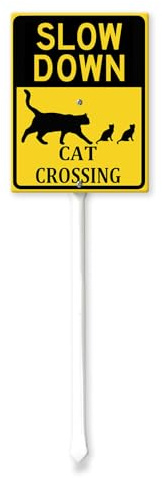 Geroclonup Cartello con gatto Slow Down Cat Crossing Sign con paletto per esterni 20 x 30 cm cartello da cortile antiruggine per esterni cartello in alluminio per giardino prato strada all'aperto