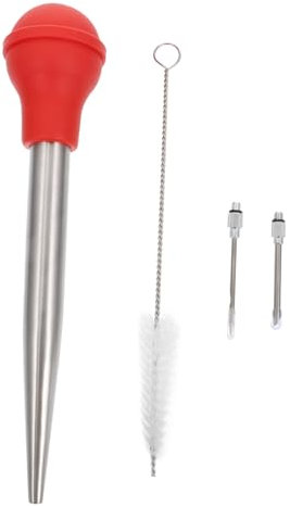 MOLUCKFU Stainless Steel Turkey Injector Mince Injection Tool Silicone Pump Head Barbecue Sauce Injector for Kitchen Cooking