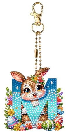 DIY Diamond Painting Schlüsselanhänger Osterdeko, Diamant Painting Anhänger Ostern Deko, 26 Buchstabe, Diamant Malerei Osterhase Ostereier Kit Geschenk Ostergeschenke (M)