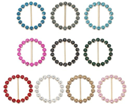 PATIKIL 10 Pcs Anneaux En Soie Pour Écharpe Clip Strass Attache Ceinture Boucle Nœud Anneaux Métalliques Cercle Pour Femmes Écharpes Mode ornementation Chapeau Porte-Écharpes, 10 Couleurs